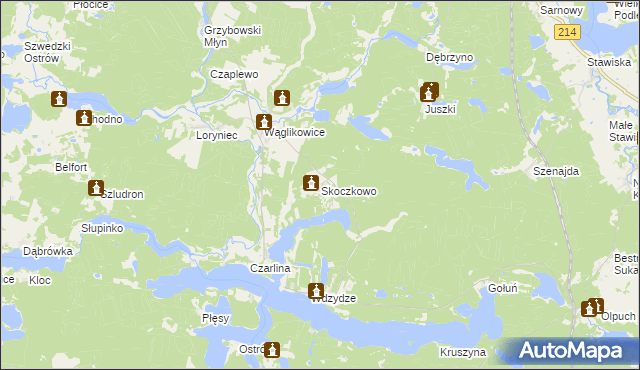 mapa Skoczkowo gmina Kościerzyna, Skoczkowo gmina Kościerzyna na mapie Targeo