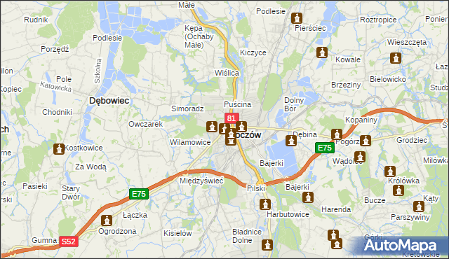 mapa Skoczów powiat cieszyński, Skoczów powiat cieszyński na mapie Targeo