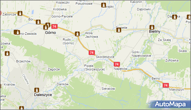 mapa Skorzeszyce, Skorzeszyce na mapie Targeo