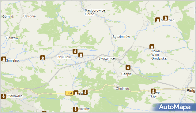 mapa Skorzynice, Skorzynice na mapie Targeo