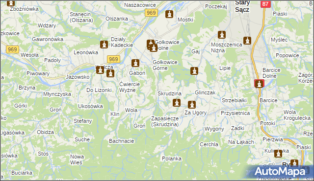 mapa Skrudzina, Skrudzina na mapie Targeo