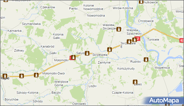 mapa Skrzeszew gmina Repki, Skrzeszew gmina Repki na mapie Targeo