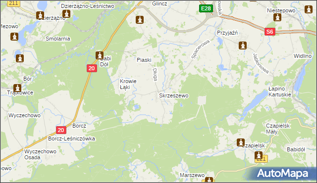 mapa Skrzeszewo gmina Żukowo, Skrzeszewo gmina Żukowo na mapie Targeo