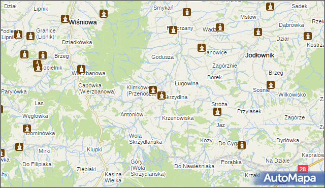 mapa Skrzydlna, Skrzydlna na mapie Targeo