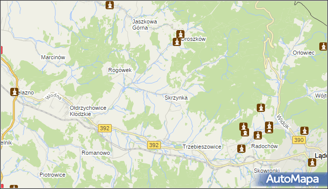 mapa Skrzynka gmina Lądek-Zdrój, Skrzynka gmina Lądek-Zdrój na mapie Targeo