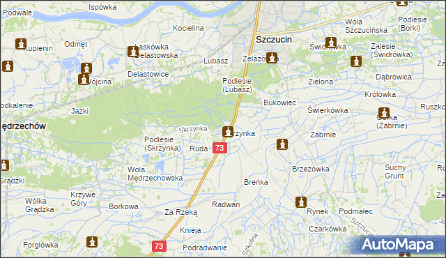 mapa Skrzynka gmina Szczucin, Skrzynka gmina Szczucin na mapie Targeo