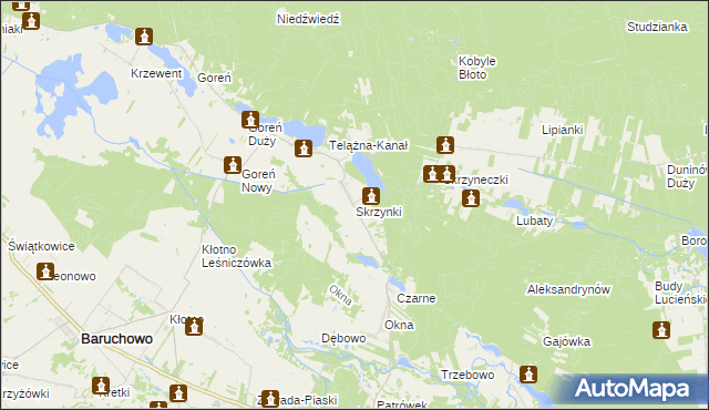 mapa Skrzynki gmina Baruchowo, Skrzynki gmina Baruchowo na mapie Targeo