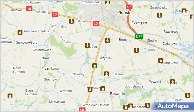 mapa Skrzynki gmina Płońsk, Skrzynki gmina Płońsk na mapie Targeo