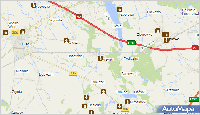 mapa Skrzynki gmina Stęszew, Skrzynki gmina Stęszew na mapie Targeo