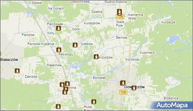 mapa Skrzyszów gmina Gowarczów, Skrzyszów gmina Gowarczów na mapie Targeo