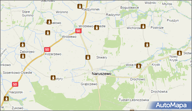 mapa Skwary gmina Naruszewo, Skwary gmina Naruszewo na mapie Targeo