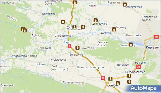 mapa Skwirzowa, Skwirzowa na mapie Targeo