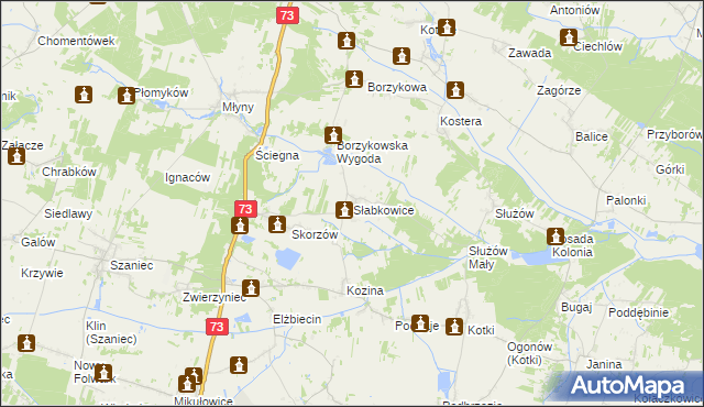 mapa Słabkowice, Słabkowice na mapie Targeo