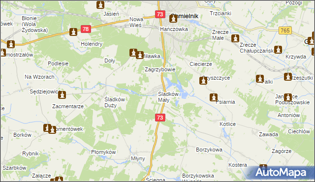 mapa Śladków Mały, Śladków Mały na mapie Targeo