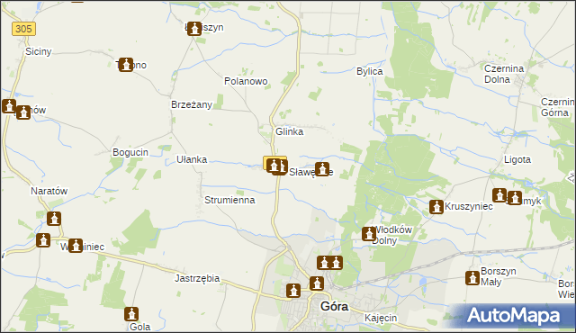 mapa Sławęcice gmina Góra, Sławęcice gmina Góra na mapie Targeo