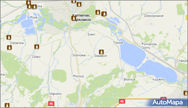 mapa Sławęcin gmina Kamieniec Ząbkowicki, Sławęcin gmina Kamieniec Ząbkowicki na mapie Targeo