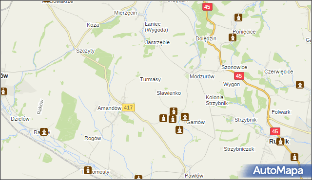 mapa Sławienko gmina Rudnik, Sławienko gmina Rudnik na mapie Targeo