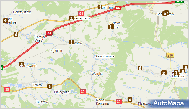 mapa Sławnikowice, Sławnikowice na mapie Targeo