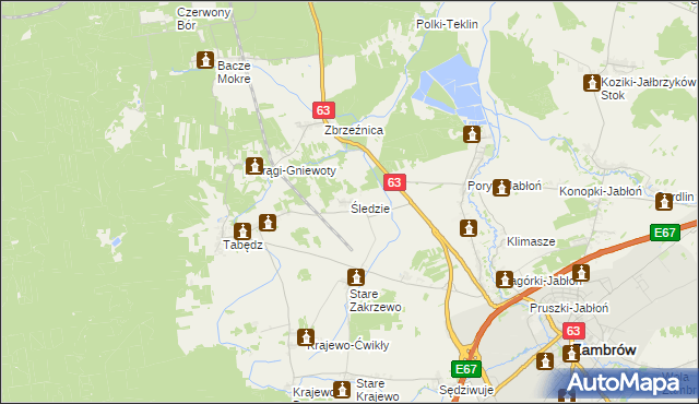 mapa Śledzie gmina Zambrów, Śledzie gmina Zambrów na mapie Targeo