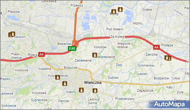 mapa Śledziejowice, Śledziejowice na mapie Targeo