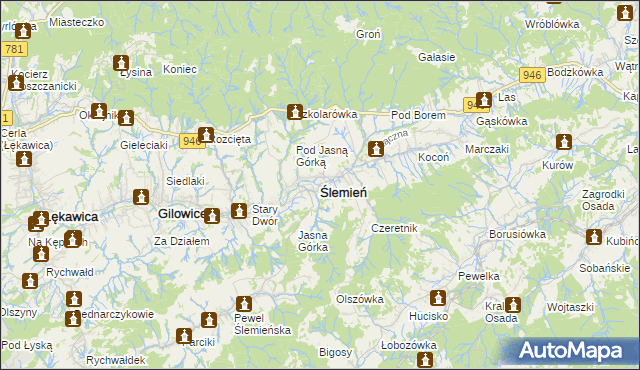 mapa Ślemień, Ślemień na mapie Targeo