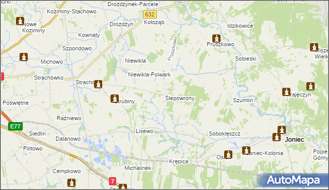 mapa Ślepowrony gmina Sochocin, Ślepowrony gmina Sochocin na mapie Targeo