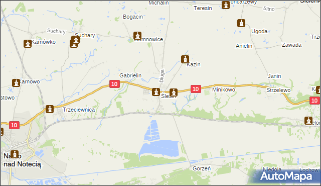 mapa Ślesin gmina Nakło nad Notecią, Ślesin gmina Nakło nad Notecią na mapie Targeo