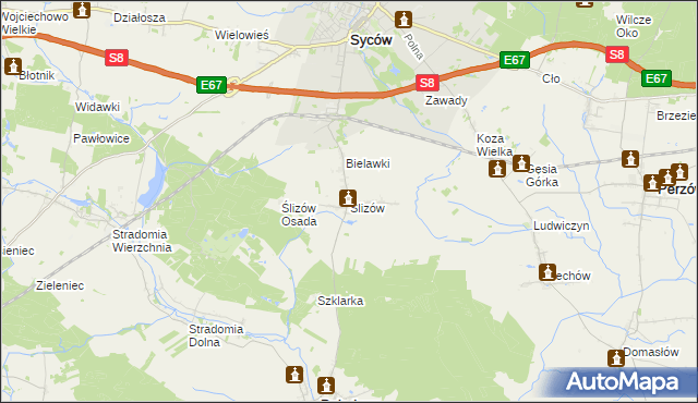 mapa Ślizów, Ślizów na mapie Targeo