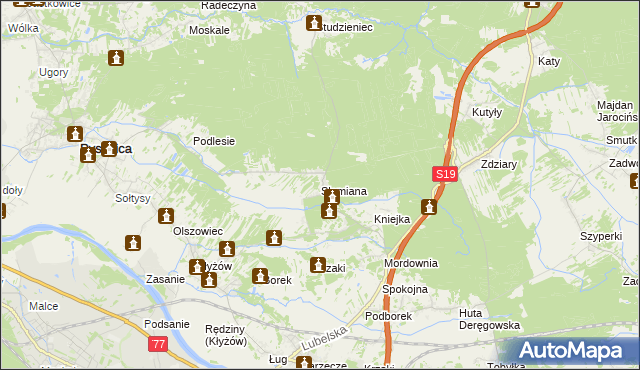 mapa Słomiana gmina Pysznica, Słomiana gmina Pysznica na mapie Targeo