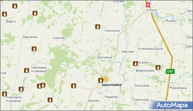 mapa Słomianka gmina Jasionówka, Słomianka gmina Jasionówka na mapie Targeo