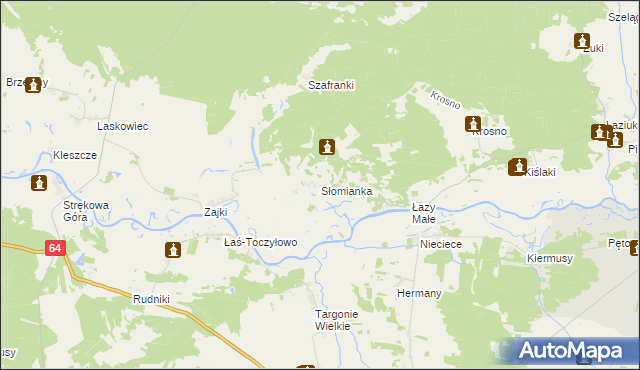 mapa Słomianka gmina Tykocin, Słomianka gmina Tykocin na mapie Targeo