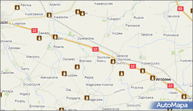 mapa Słomków Mokry, Słomków Mokry na mapie Targeo