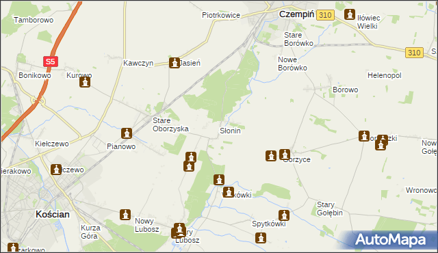 mapa Słonin, Słonin na mapie Targeo