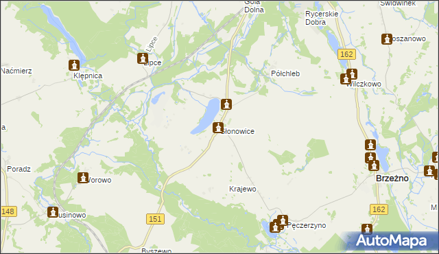 mapa Słonowice gmina Brzeżno, Słonowice gmina Brzeżno na mapie Targeo