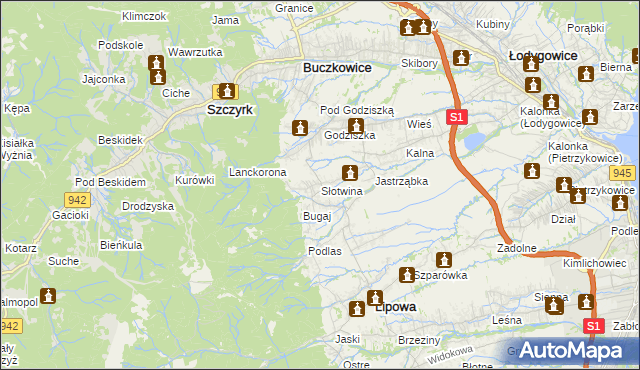 mapa Słotwina gmina Lipowa, Słotwina gmina Lipowa na mapie Targeo
