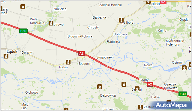 mapa Sługocinek, Sługocinek na mapie Targeo