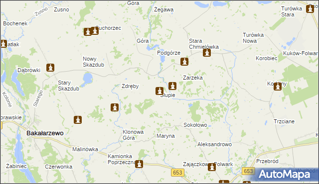 mapa Słupie gmina Bakałarzewo, Słupie gmina Bakałarzewo na mapie Targeo