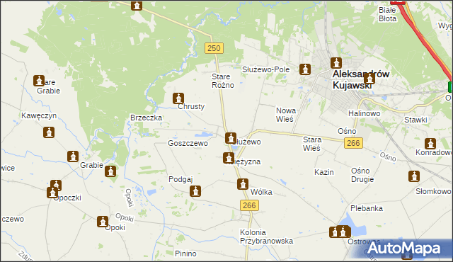 mapa Służewo gmina Aleksandrów Kujawski, Służewo gmina Aleksandrów Kujawski na mapie Targeo