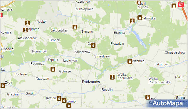 mapa Smardzew gmina Radzanów, Smardzew gmina Radzanów na mapie Targeo