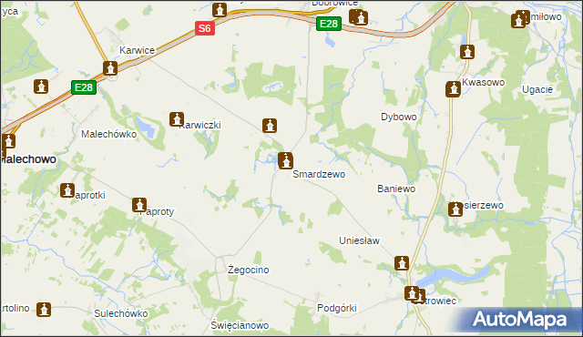 mapa Smardzewo gmina Sławno, Smardzewo gmina Sławno na mapie Targeo