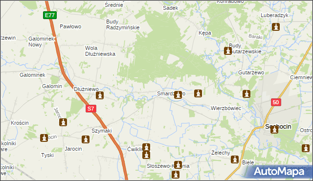 mapa Smardzewo gmina Sochocin, Smardzewo gmina Sochocin na mapie Targeo