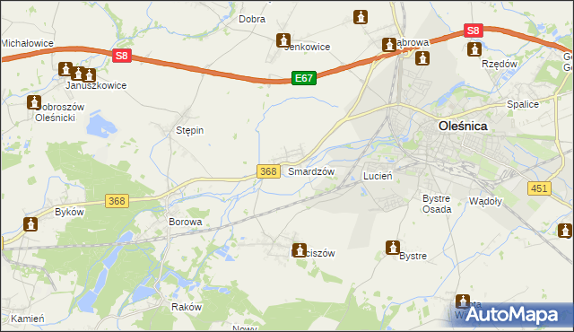 mapa Smardzów gmina Oleśnica, Smardzów gmina Oleśnica na mapie Targeo