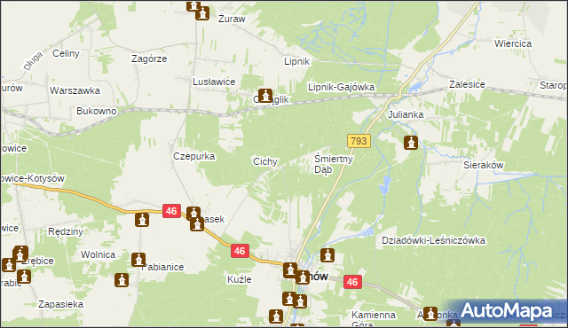 mapa Śmiertny Dąb-Leśniczówka, Śmiertny Dąb-Leśniczówka na mapie Targeo