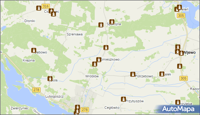 mapa Śmieszkowo gmina Sława, Śmieszkowo gmina Sława na mapie Targeo