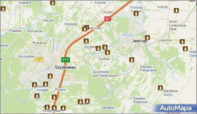 mapa Śmiłów gmina Jastrząb, Śmiłów gmina Jastrząb na mapie Targeo