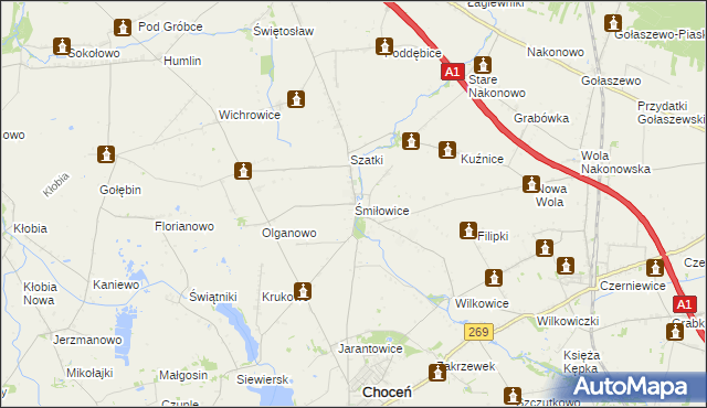 mapa Śmiłowice gmina Choceń, Śmiłowice gmina Choceń na mapie Targeo