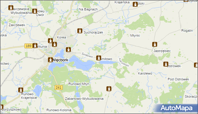 mapa Śmiłowo gmina Więcbork, Śmiłowo gmina Więcbork na mapie Targeo