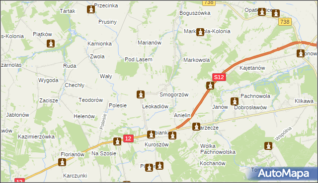 mapa Smogorzów gmina Puławy, Smogorzów gmina Puławy na mapie Targeo