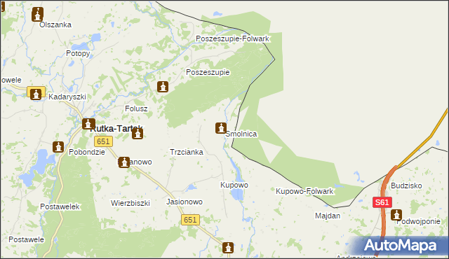 mapa Smolnica gmina Rutka-Tartak, Smolnica gmina Rutka-Tartak na mapie Targeo