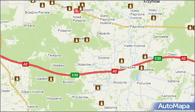 mapa Smólnik gmina Krzymów, Smólnik gmina Krzymów na mapie Targeo